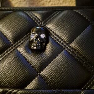 Black Quilted Bag with Skull Detail